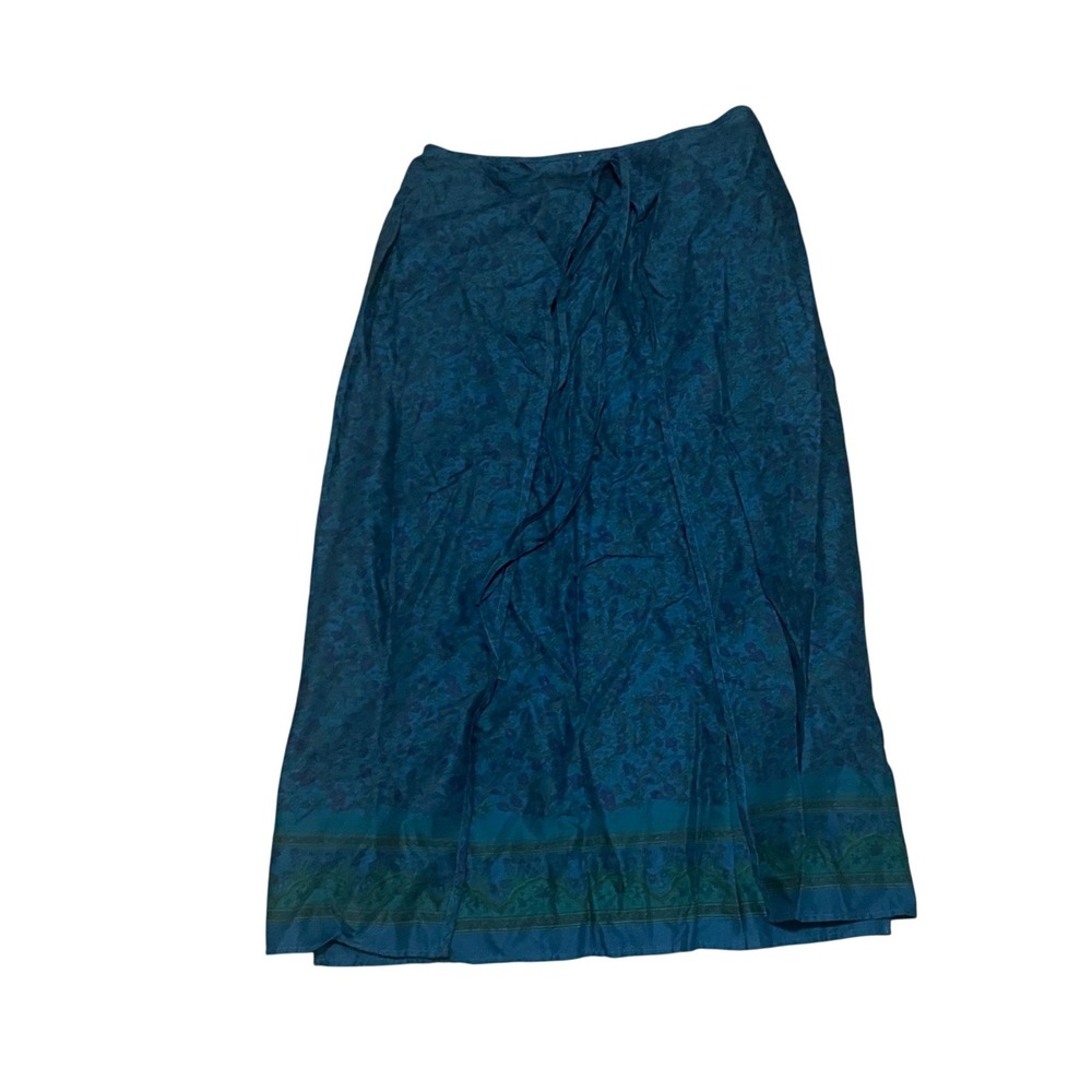 VTG Jones New York Sport Women's 14 Teal Floral Paisley Cotton Wrap Maxi Skirt